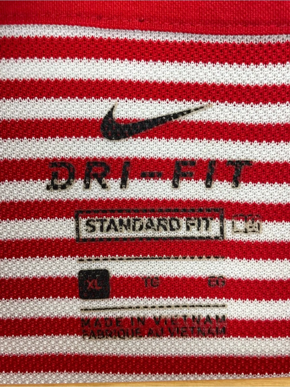 Nike Golf Polo Shirt Men's XL Red White Striped Standard Fit Performance Knit
